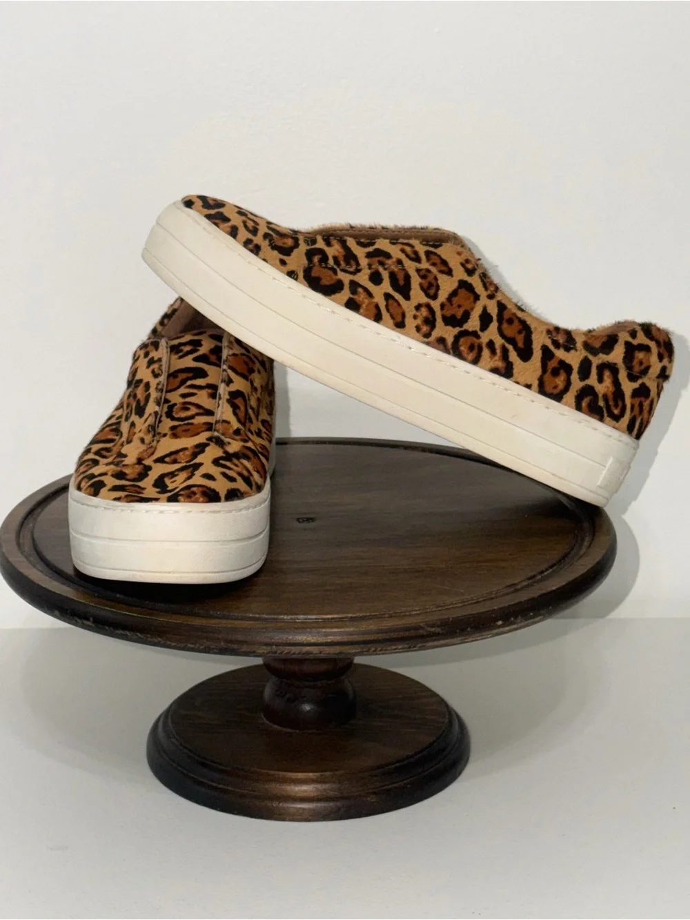 J/Slides NYC Leopard Calf Hair Platform Slip On Sneakers 6.5M